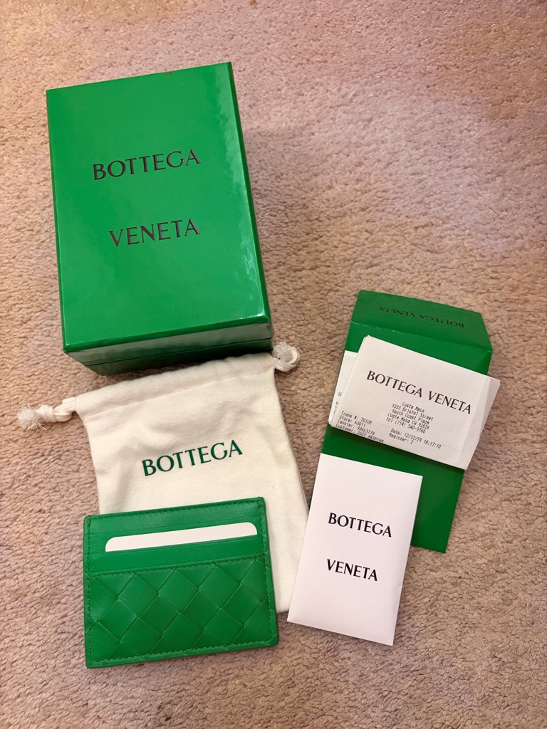 Bottega Veneta Green Intrecciato Leather Card Case With Box  Pouch